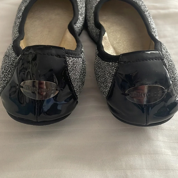 Jimmy Choo Metallic Black Winnie Cap Toe Scrunch Ballet Flats 35.5 US 5.5 - Picture 5 of 10